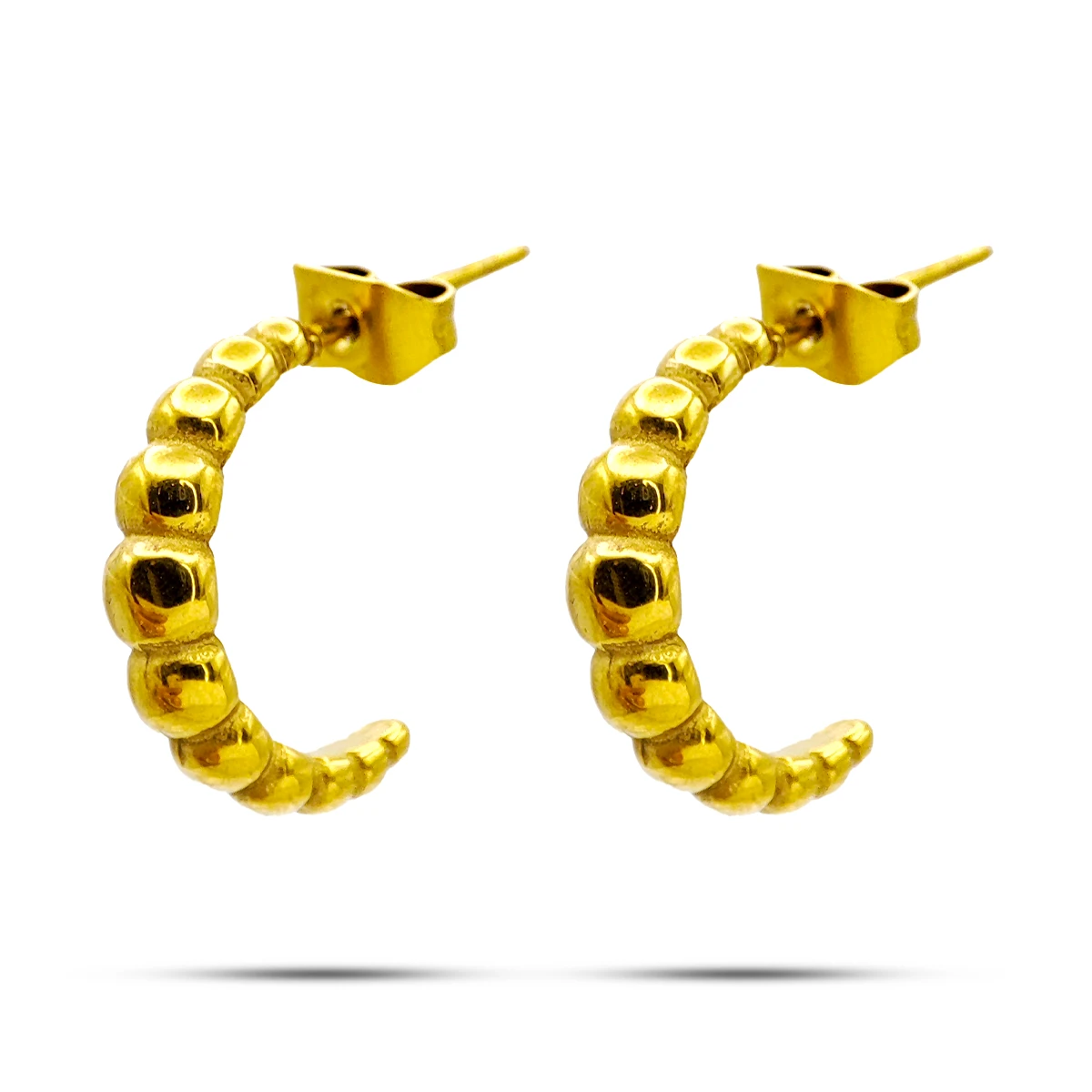 Aretes Acero Media Arracada Circulos Unidos 15 mm
