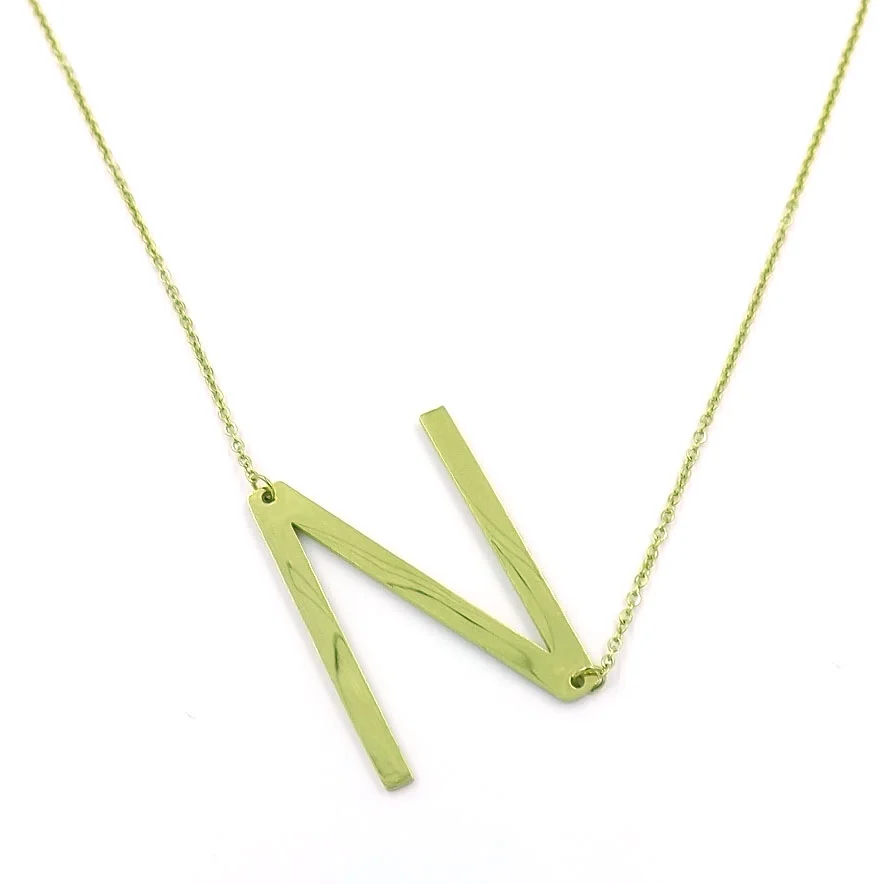 Collar Acero Inoxidable Dorado Letra N Gigante