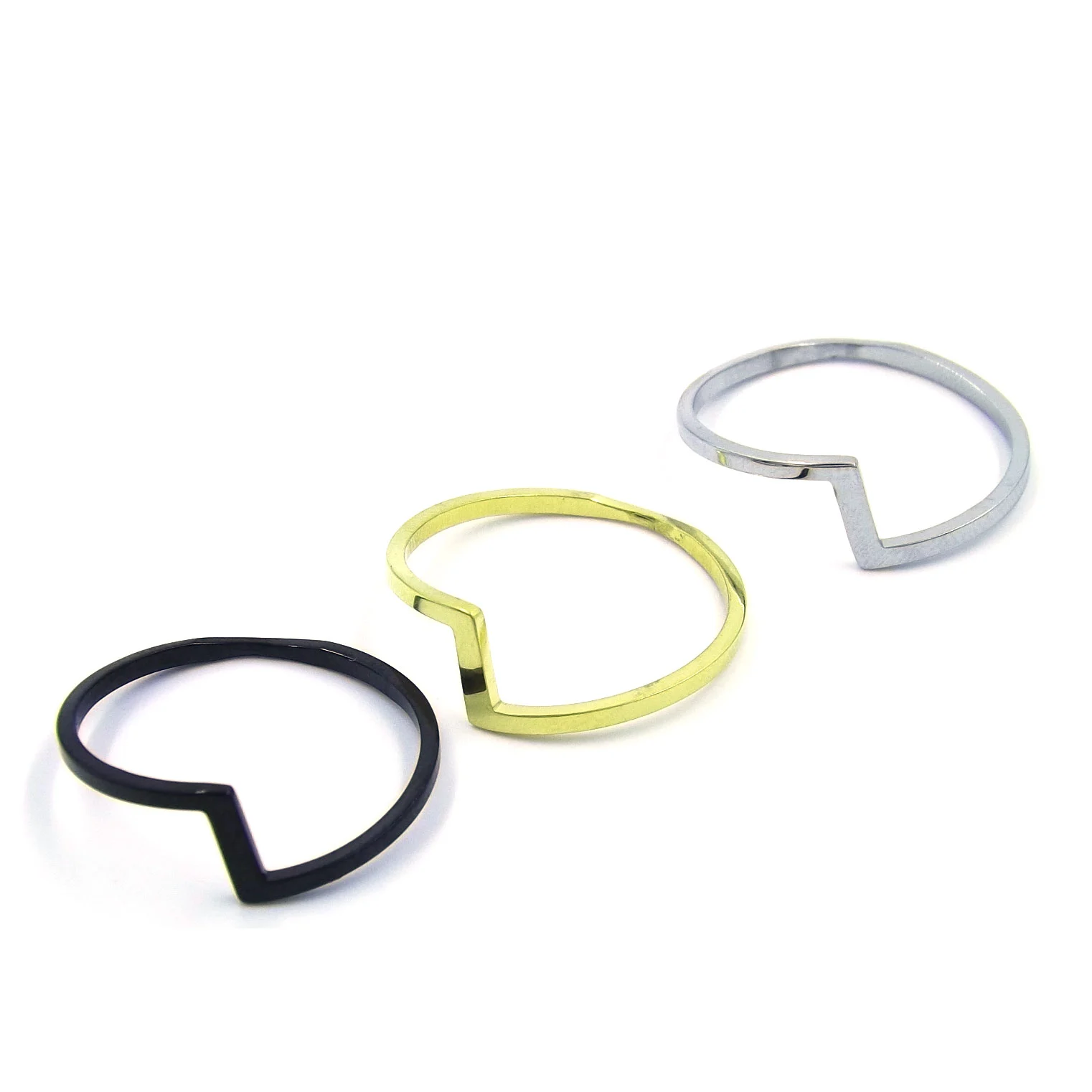 Anillo Triple Acero Dorado Negro Plateado Zig Zag
