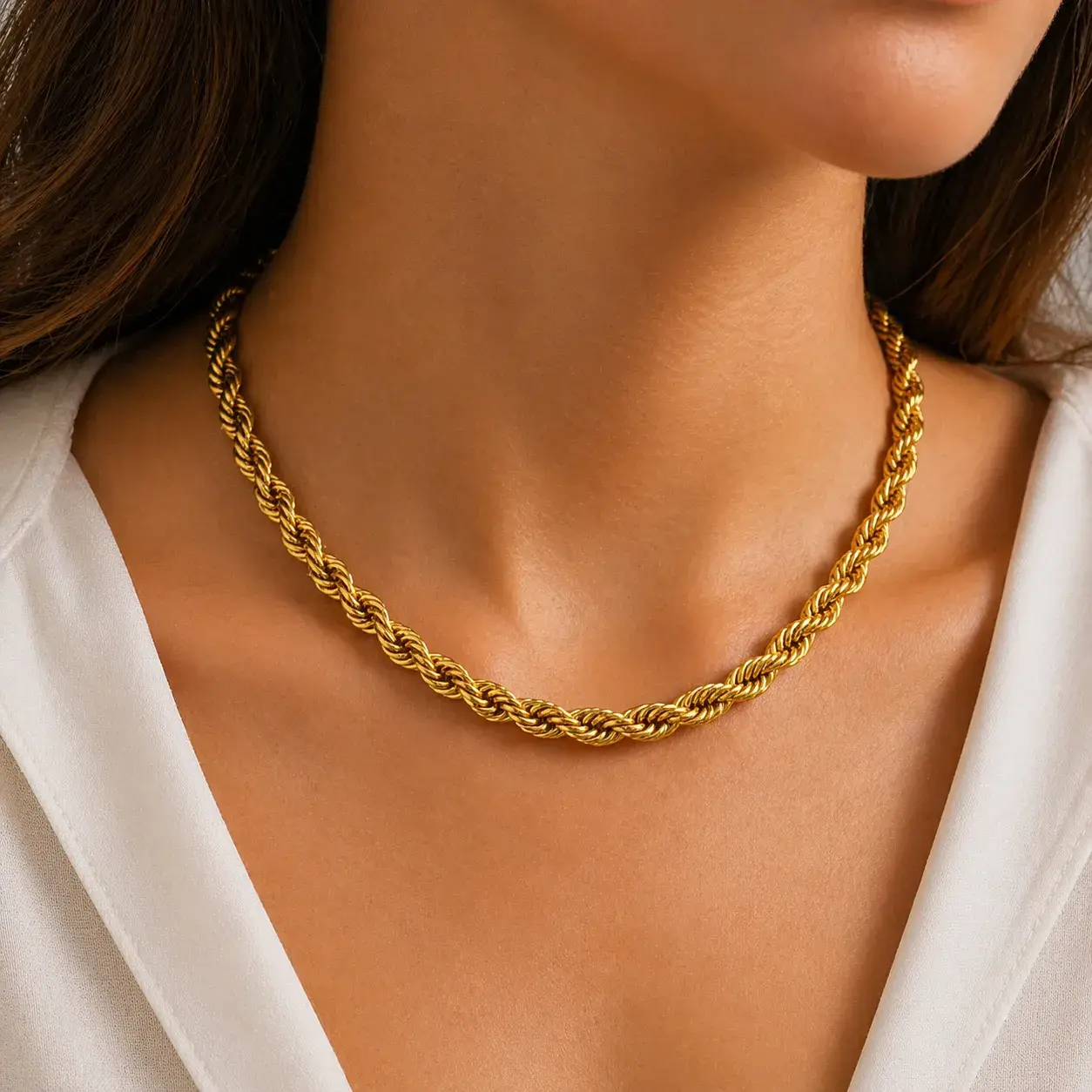 Cadena Acero Dorado Torzal Gargantilla Choker Grueso