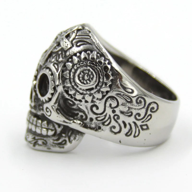 Anillo Acero Plateado Catrina Cruz Frente Chica