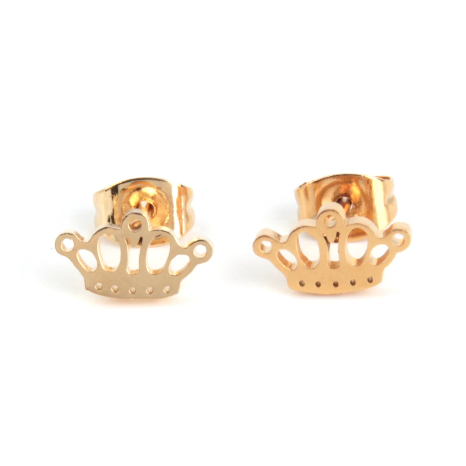 Aretes Tipo Broquel Acero Dorado Corona Reyna
