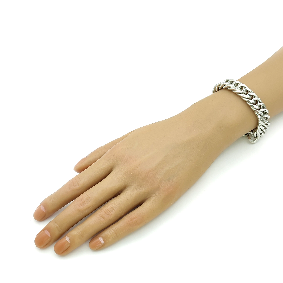 Pulsera Acero Plateado Cubana Rectificada Gruesa 14 mm