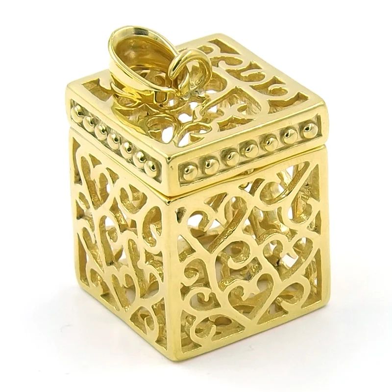 Dije Acero Dorado Jaula de los Deseos Cubo Corazones
