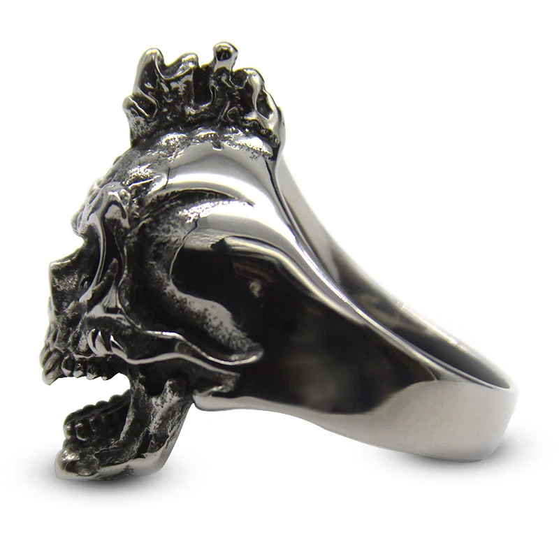 Anillo Hombre Acero Plateado Calavera Vampiro Cresta Punk