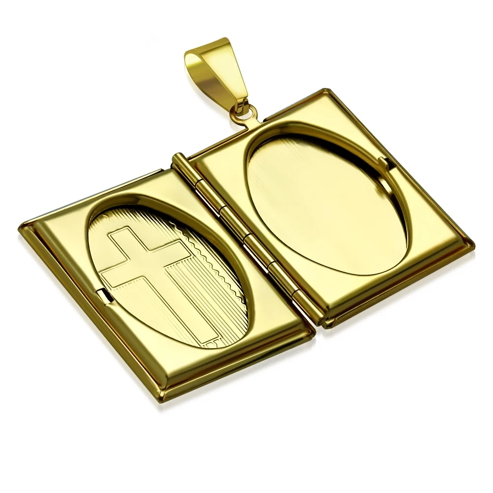 Dije Acero Dorado Relicario Grande Cruz Latina