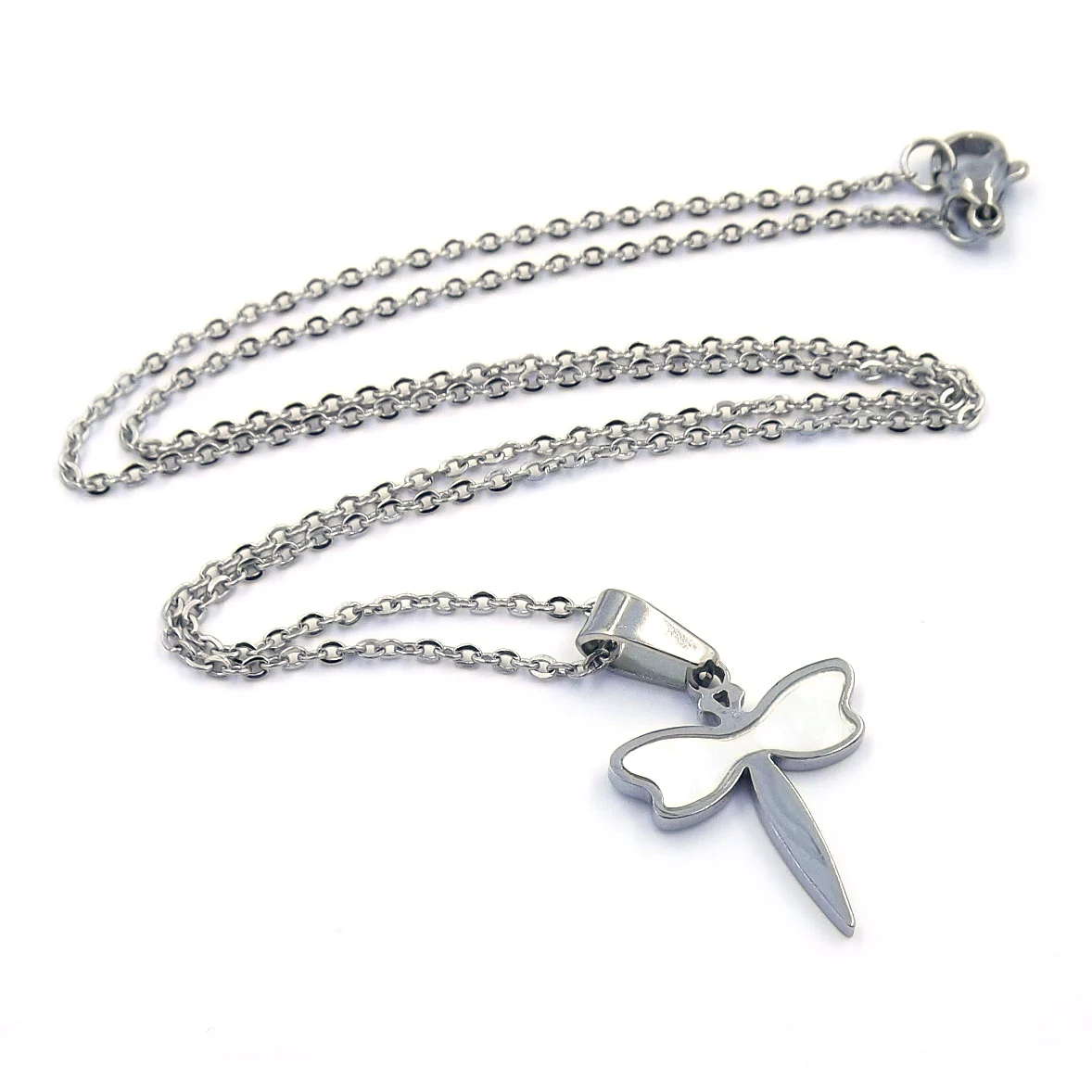 Collar Acero Plateado Libélula de Madre Perla