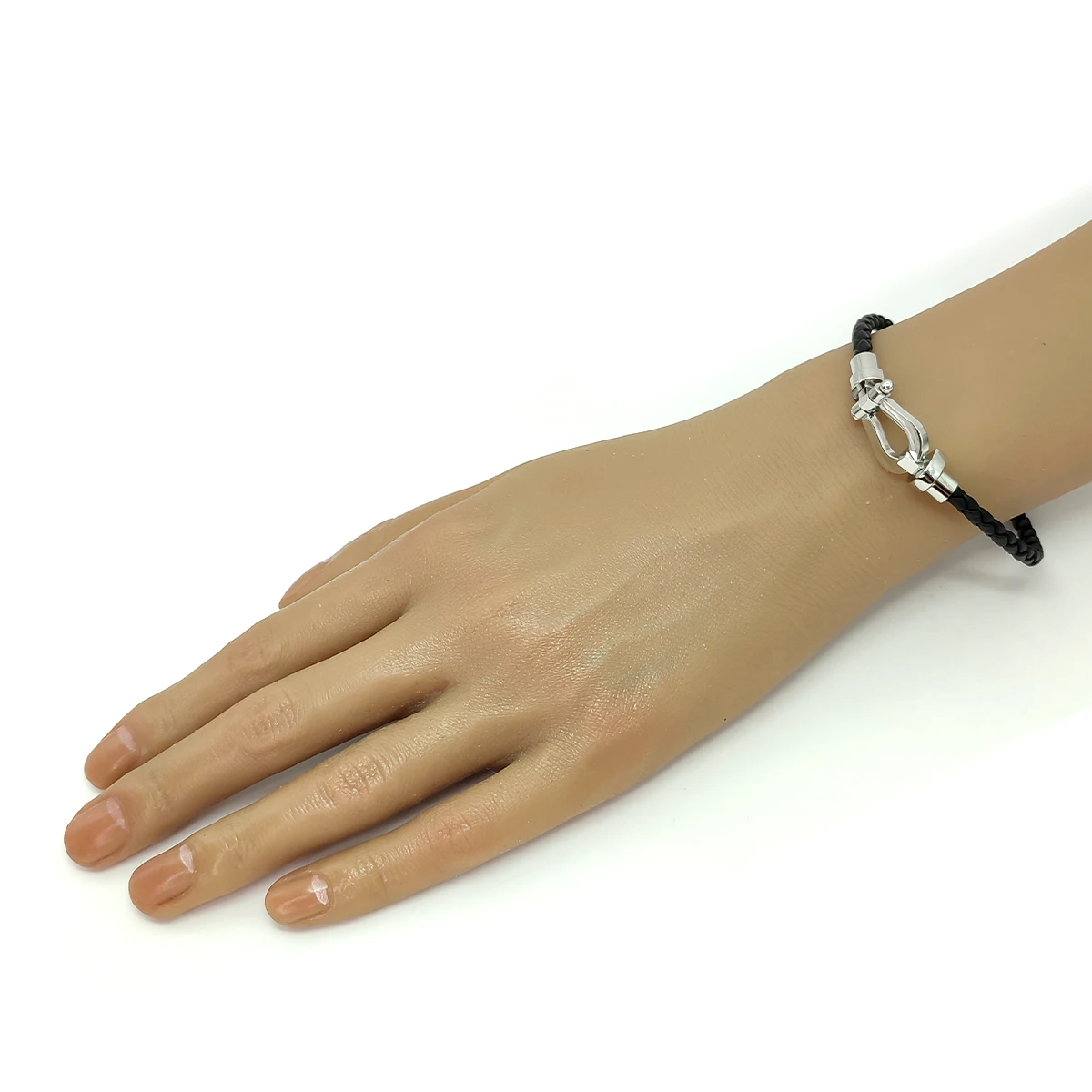 Pulsera Acero Piel Negra Trenzada Diseño Tipo Hebilla