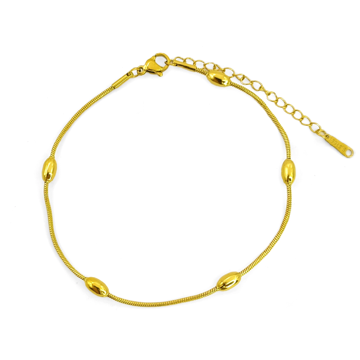 Tobillera Acero Dorado Cola de Rata Barriles Sencilla