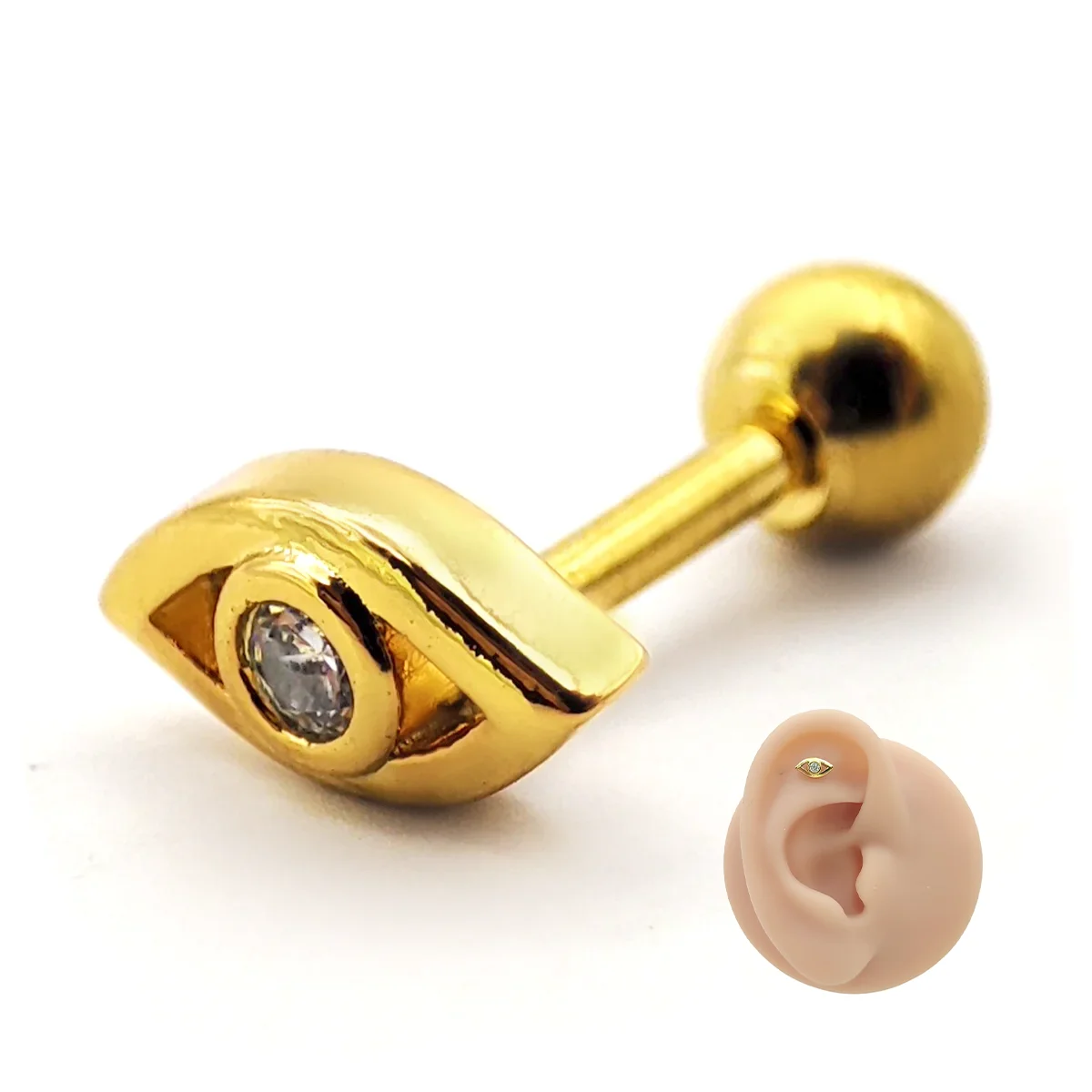 Piercing de Oreja Acero Ojo Hueco Pupila Zirconia Clara