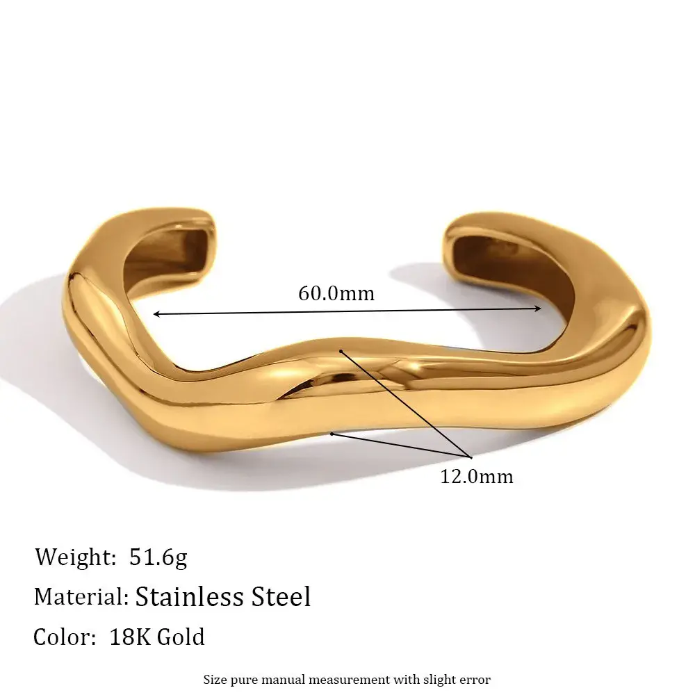 Pulsera Acero Dorado Onda Líquida Irregular Exagerada