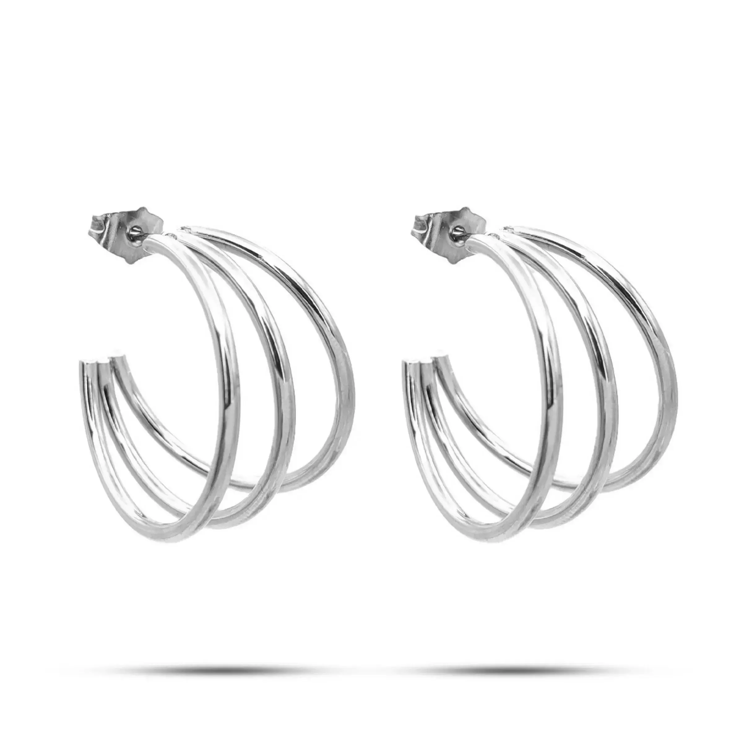 Aretes Acero Inox Dorado Media Arracada Triple 23 mm