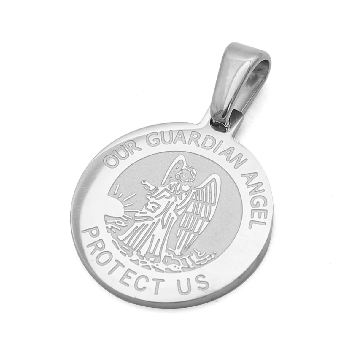 Dije Acero Plateado Angel Guardia Guardian Custodio 15mm