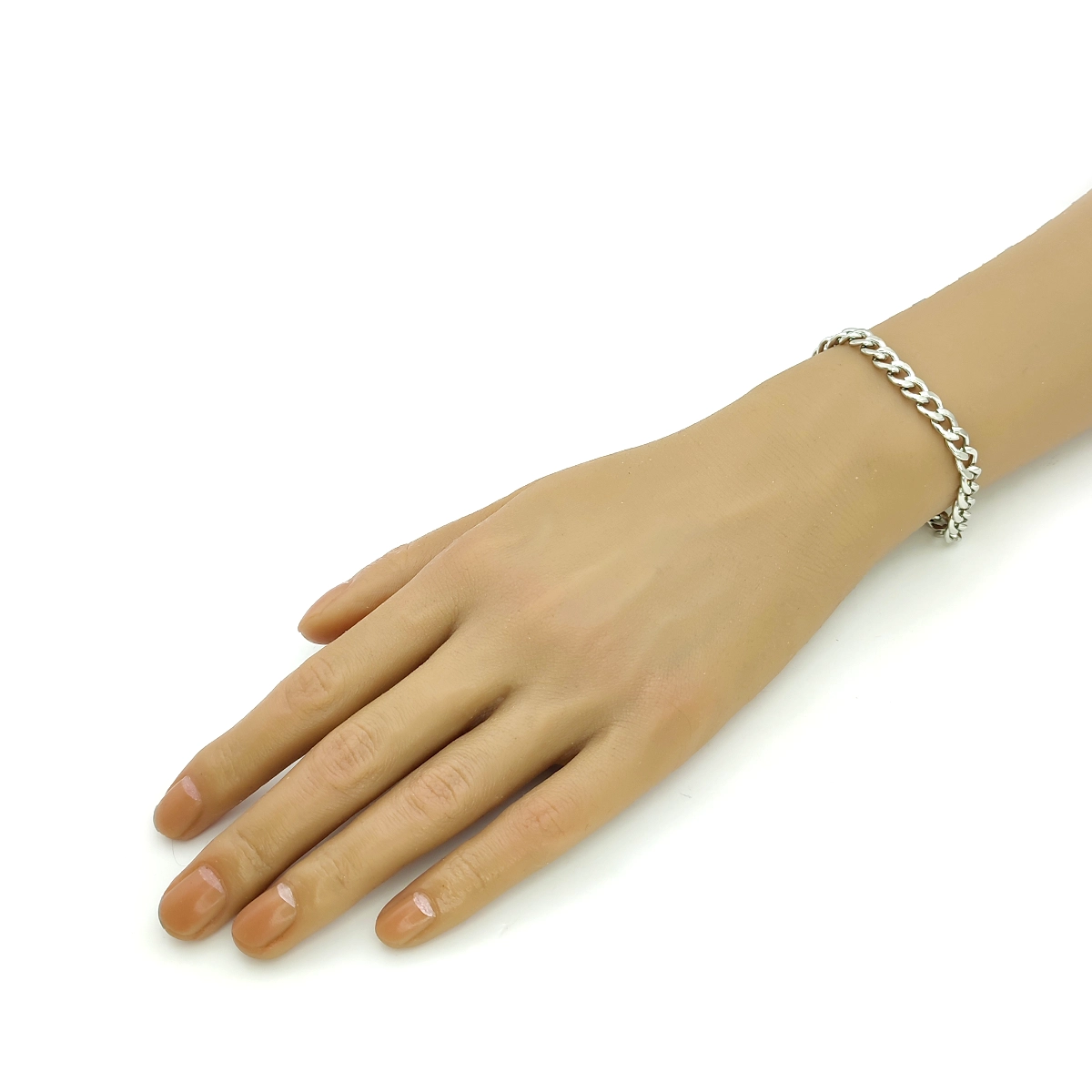 Pulsera Acero Plateado Esclava Sencilla Cubana 7 mm