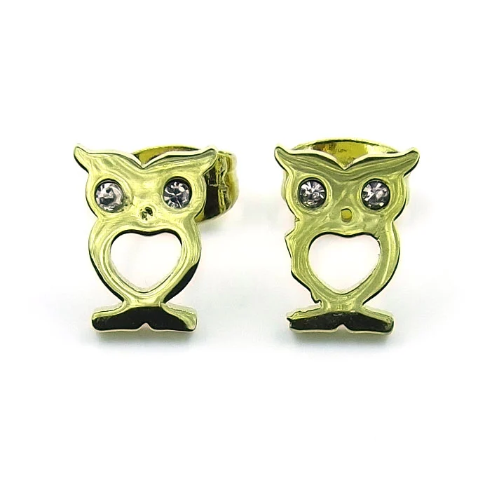 Aretes de Acero tipo Broquel Búho Sabio Dorado