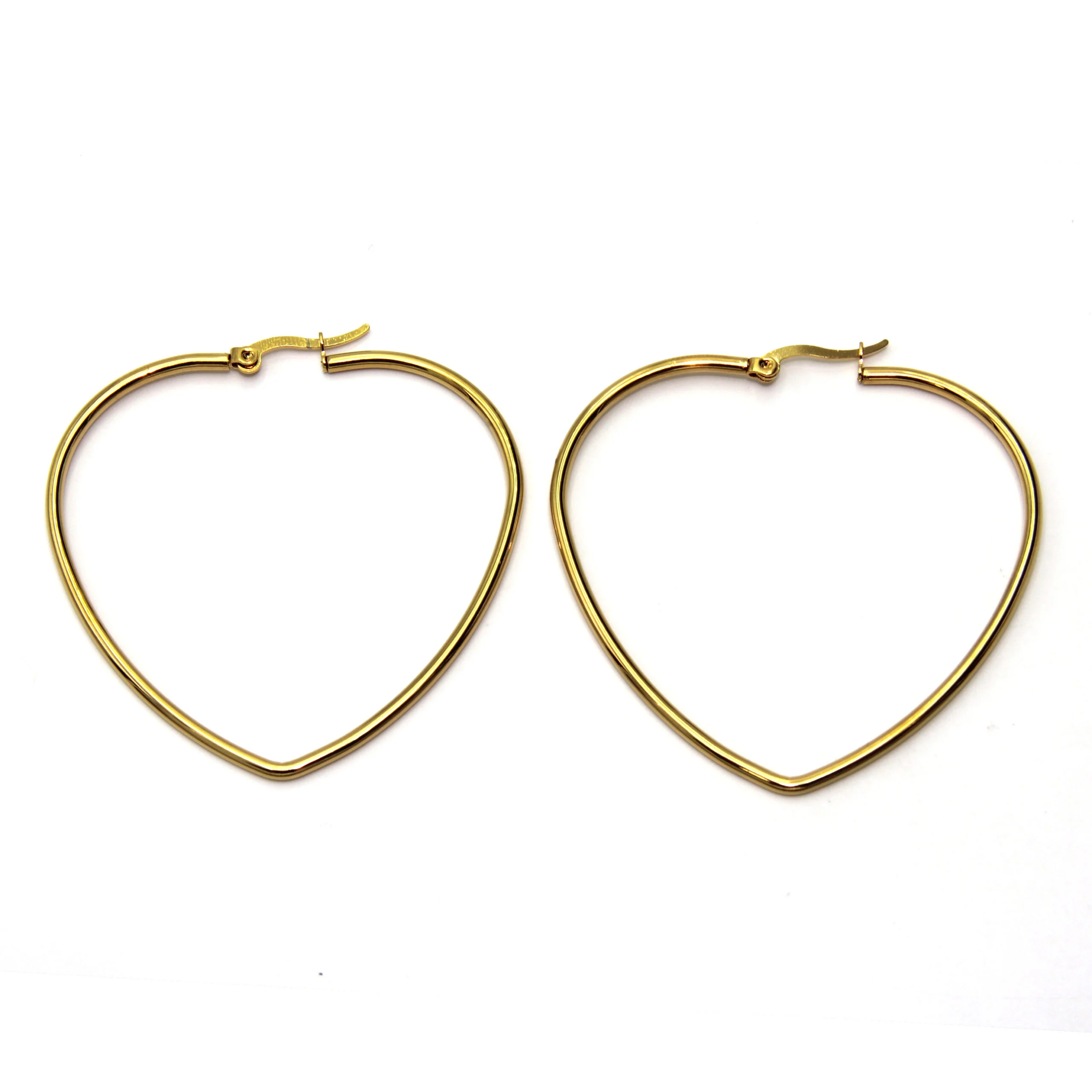 Aretes Acero Dorado Arracadas Corazón Tubular Liso 52mm