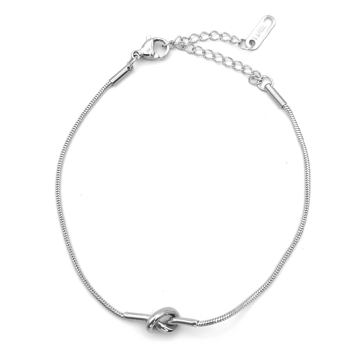Pulsera Acero Plateado Cola de Rata Delgada con Nudo