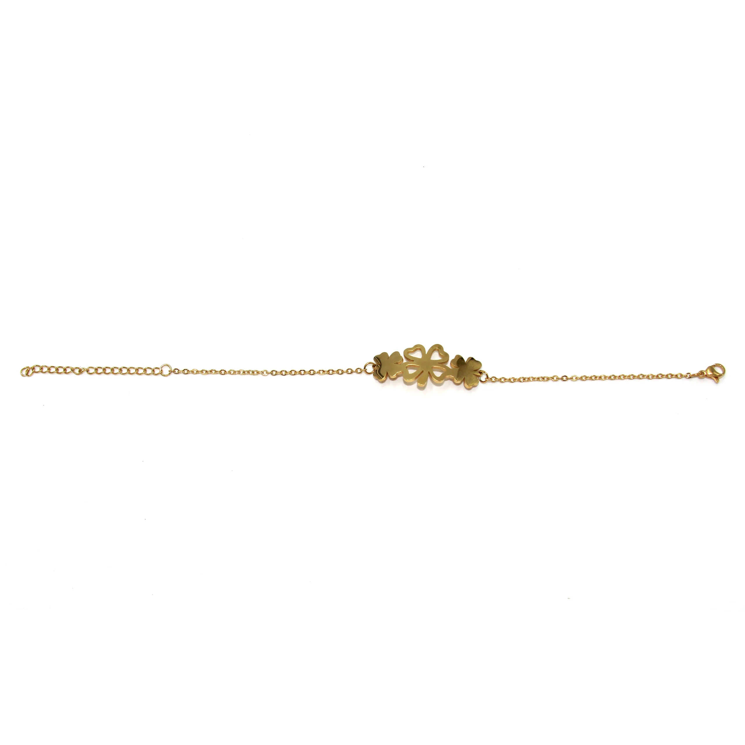 Pulsera Acero Dorado Triple Trébol Cuatro Hojas Suerte