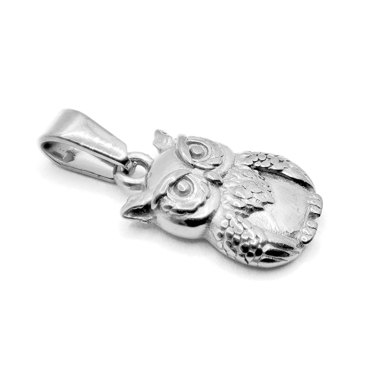 Dije Acero Plateado Mini Ave Búho Sabio Realista 3D 14 mm