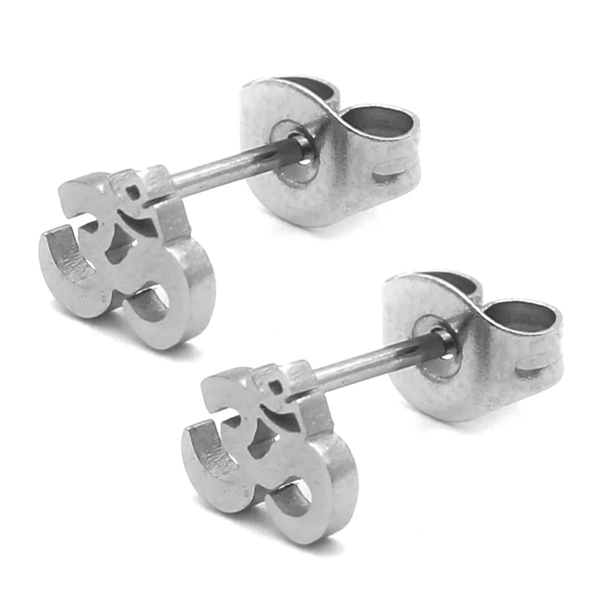 Aretes Tipo Broquel Acero Plateado Simbolo Mantra Om 6mm