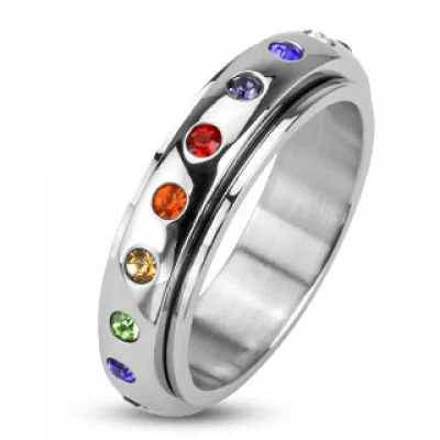 Anillo Acero Inoxidable Arcoiris Multi Zirconias Orgullo Gay