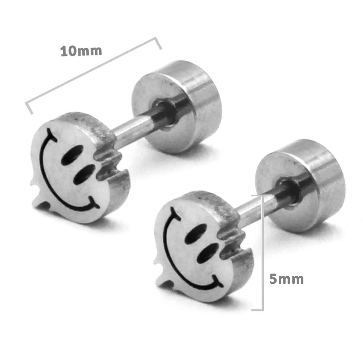 Aretes Tipo Broquel Dormilon Acero Plateado Happy Face