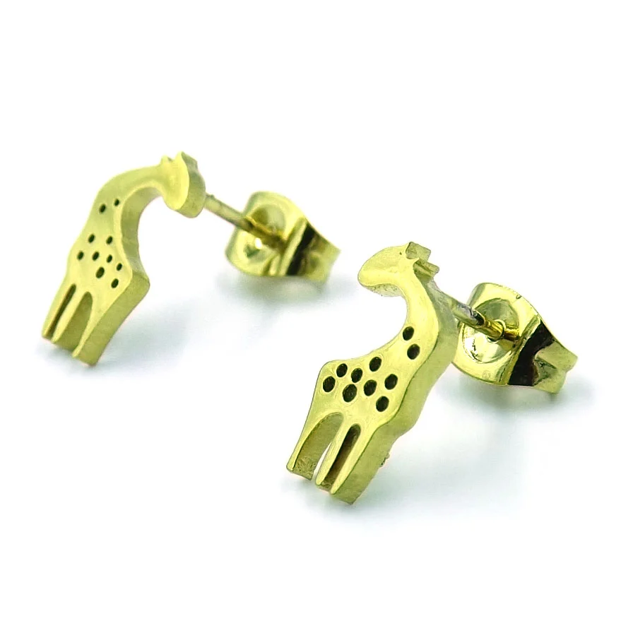 Aretes Tipo Broquel Acero Dorado Jirafa Africana