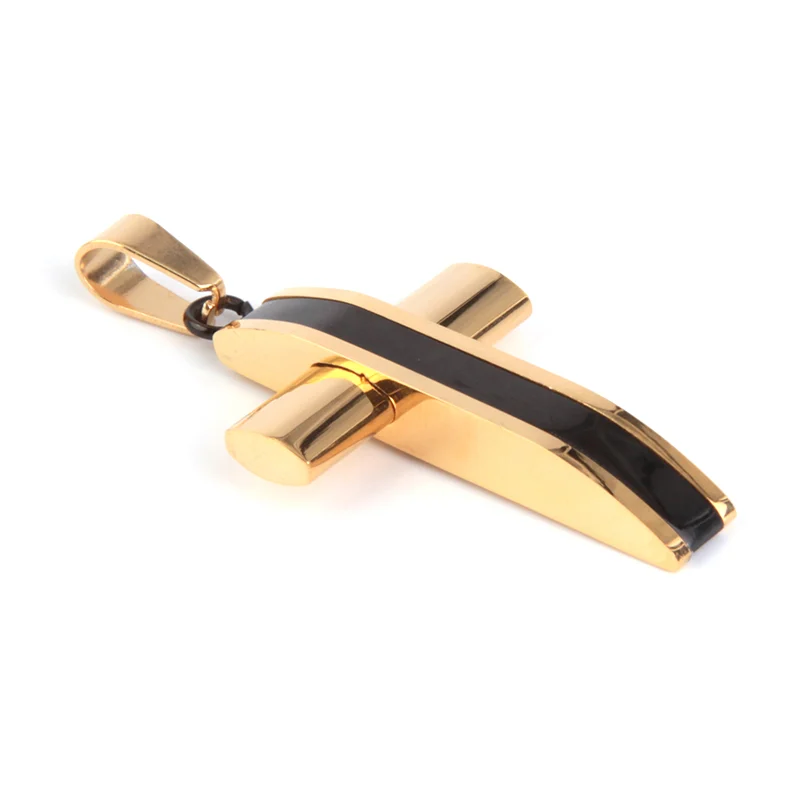 Dije Acero Inox Dorado Negro Cruz Abultada 3D Lexury Gold