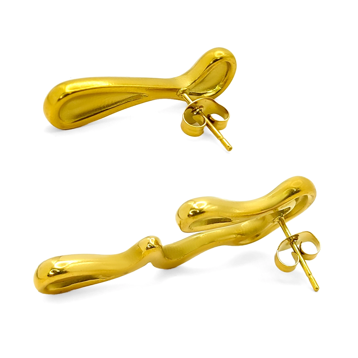 Aretes Acero Dorado Asimétricos Gotas Cayendo Derretidas