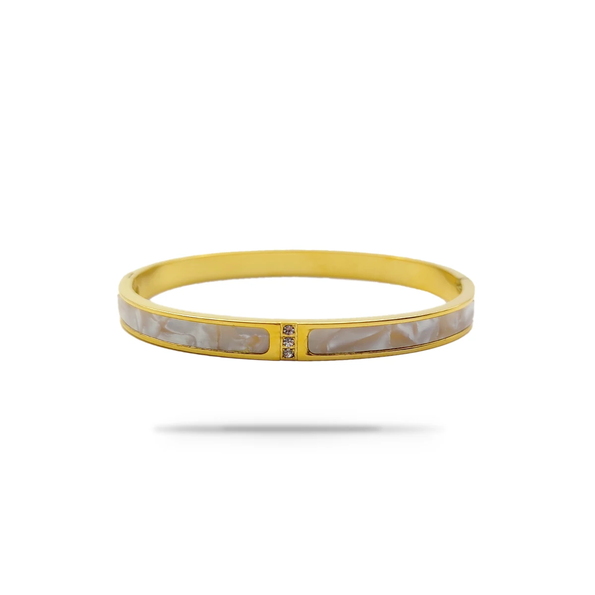 Pulsera Acero Brazalete Madre Perla Cristales Centro