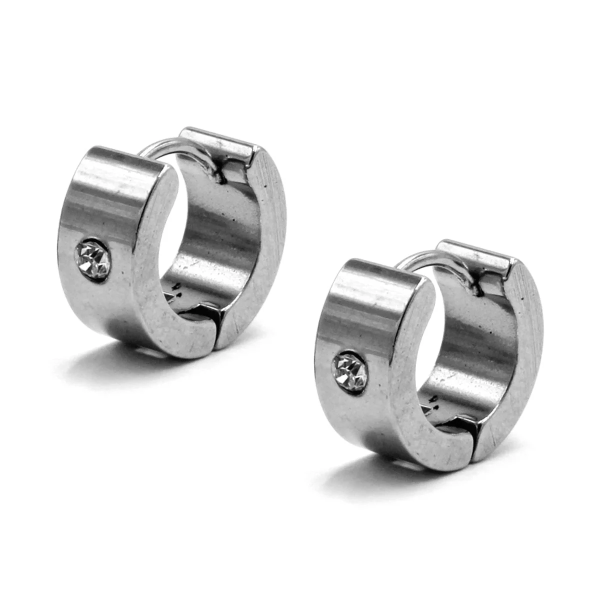 Aretes Tipo Huggies Acero Inox Plateado Cristal Sencillo