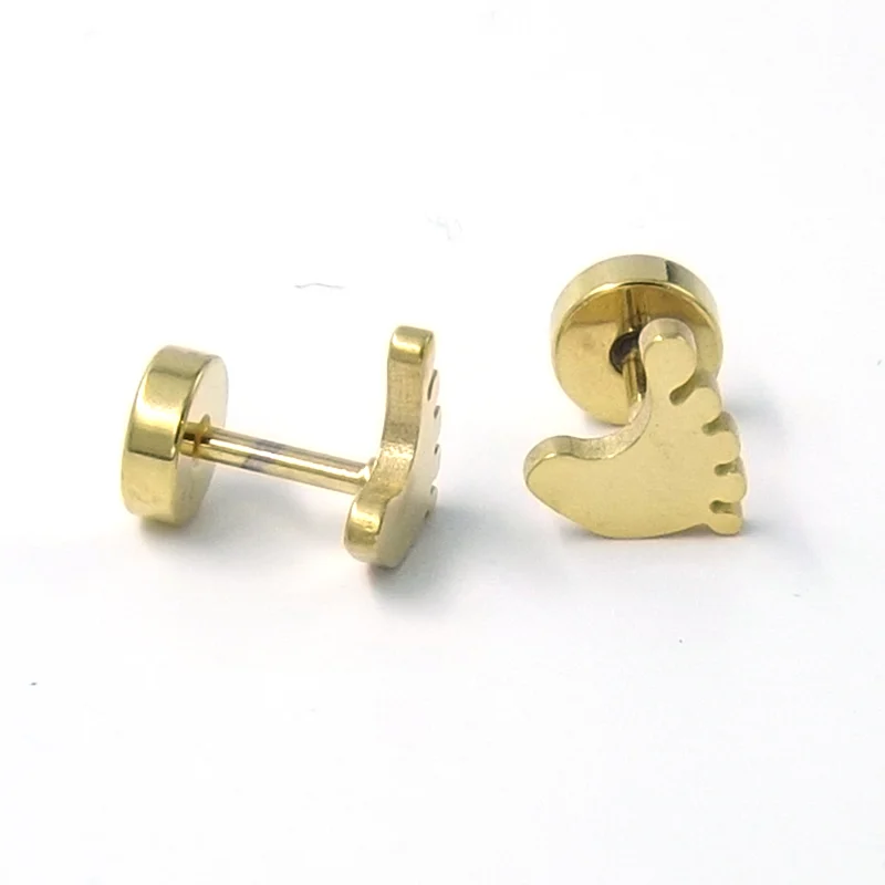 Aretes De Acero Dorado Broquel Plano Huella Pie