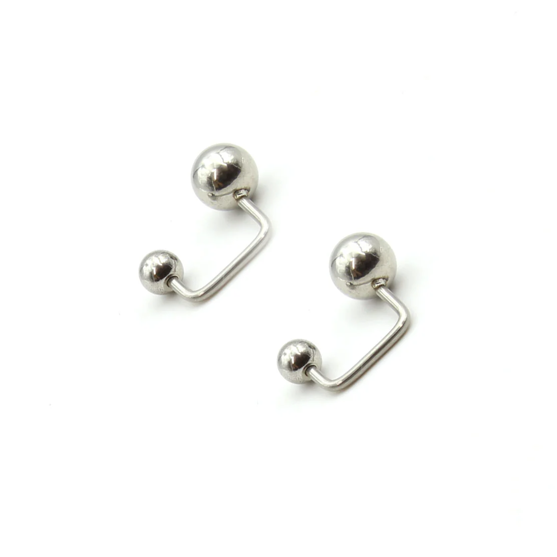 Aretes Acero Plateado Tipo Broquel Doble Bolita U