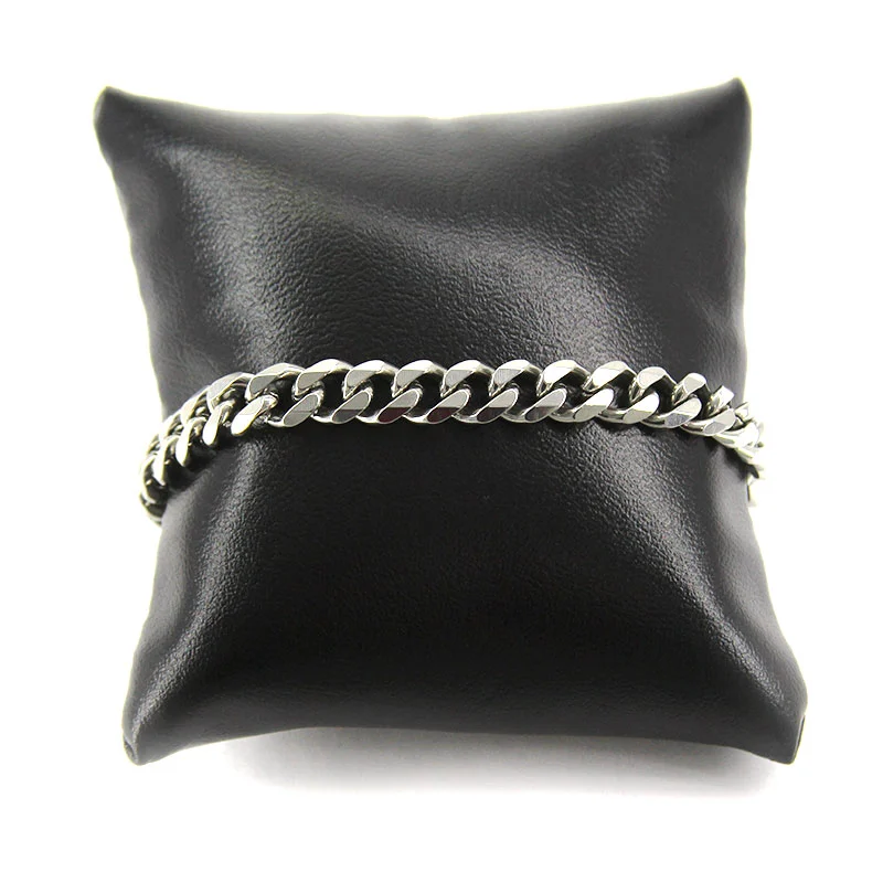 Pulsera Acero Inox Plateado Eslabon Tuerca 7Mm x 17Cm