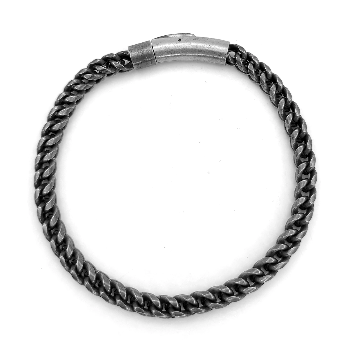Pulsera Acero Negro Vintage Redonda Eslabon Cubano