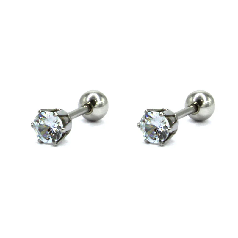 Aretes Acero Inox Plateado Tipo Dormilon Zirconia 4mm