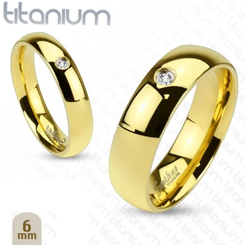 Anillo de Titanio Dorado Argolla de Matrimonio con Zirconia