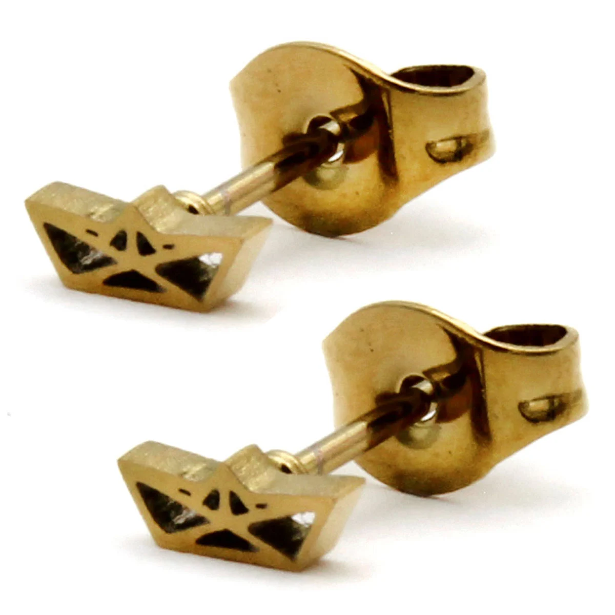 Arete Tipo Broquel Acero Dorado Barco Barquito Papel
