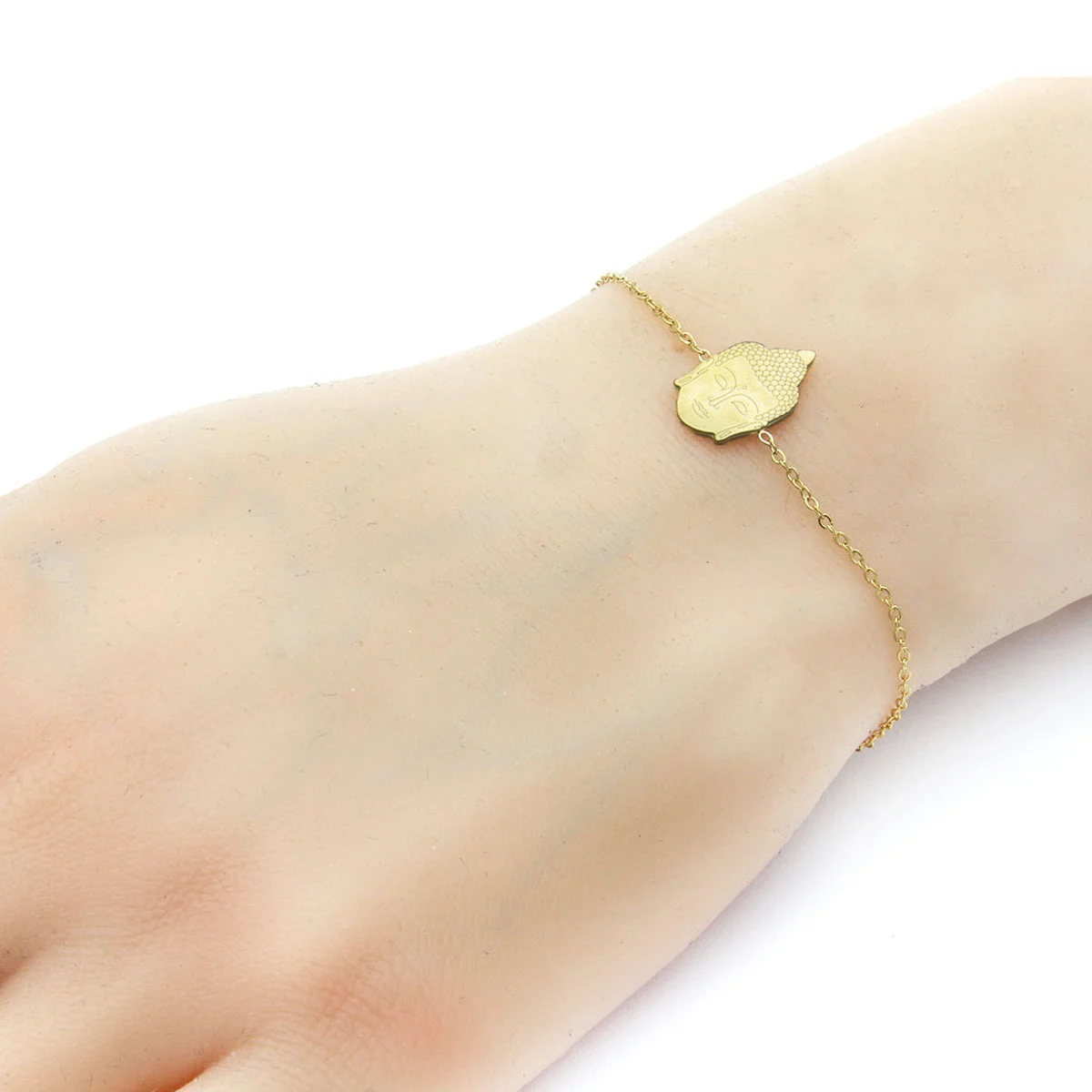 Pulsera Acero Inoxidable Dorado Cabeza Buda Suerte