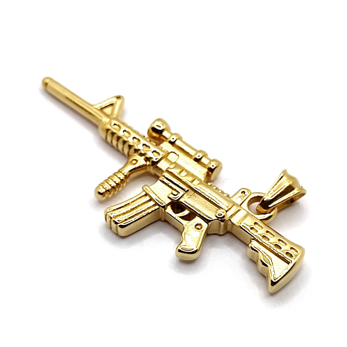 Dije Acero Dorado Rifle Grande Arma Ak-47 Cuerno De Chivo
