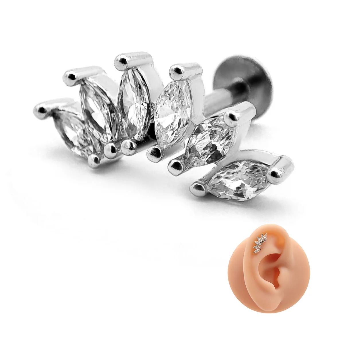 Piercing de Oreja Acero Trepador Seis Hojas Marquesa