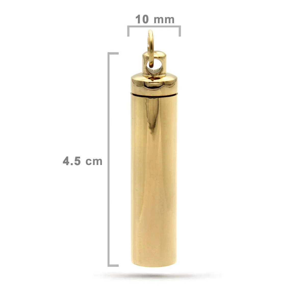 Dije Tipo Urna Cenizas Acero Dorado Cilindro 4.5cmx10mm