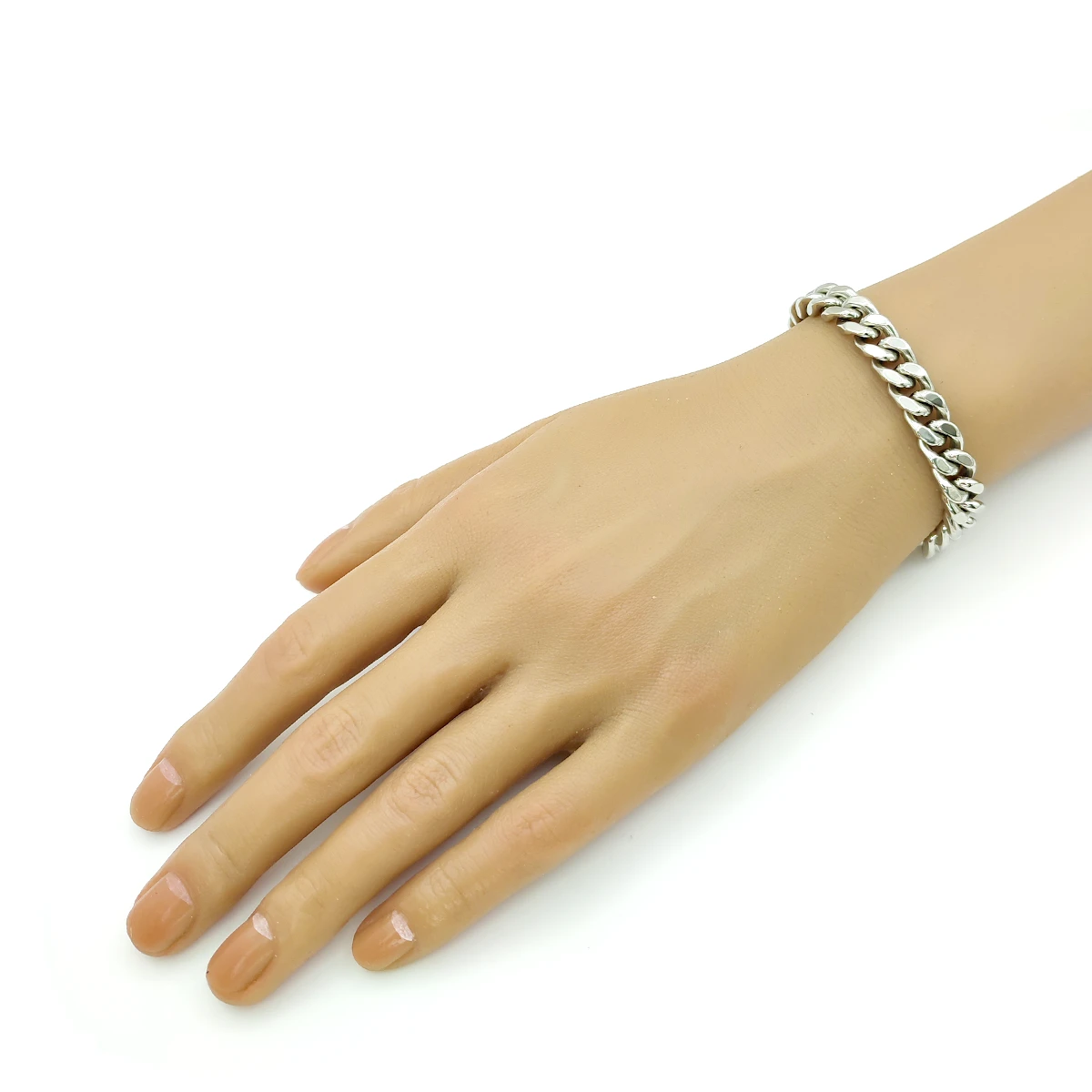 Pulsera Acero Plateado Cubana 9 mm Broche Moderno