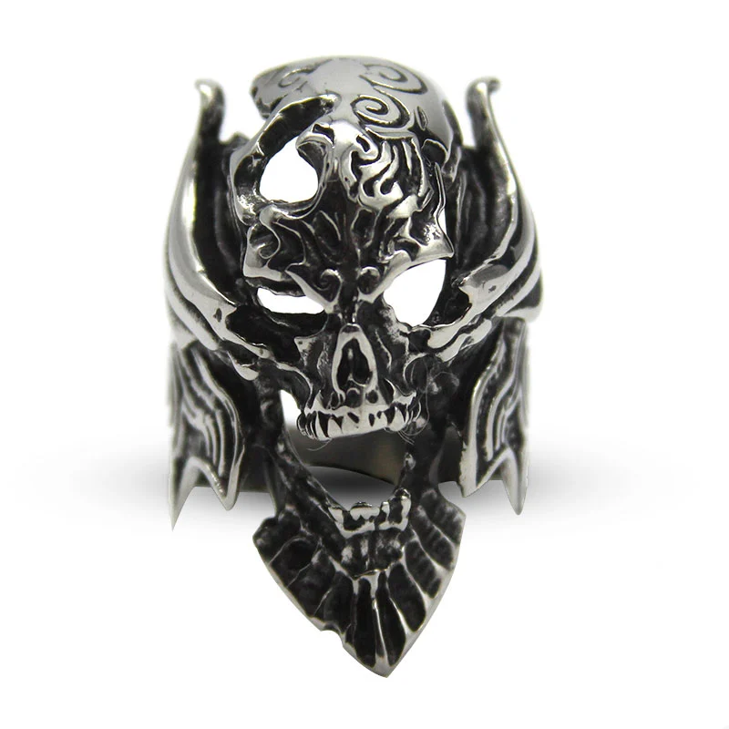 Anillo Acero Inoxidable Plateado Duende Demonio Calavera