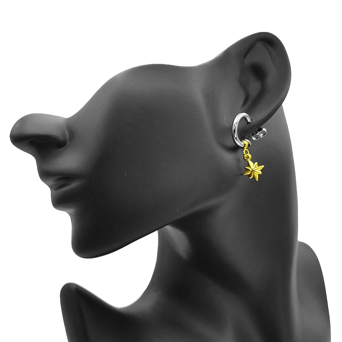 Aretes Acero Bicolor Media Arracada Estrella Seis Puntas