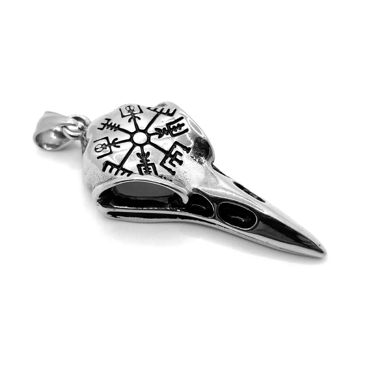 Dije Acero Inox Plateado Cabeza Cuervo Runas Nordicas