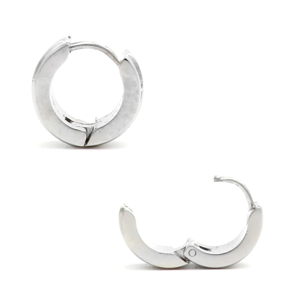Aretes Tipo Huggies Acero Plateado Anchas Lineas Dobles