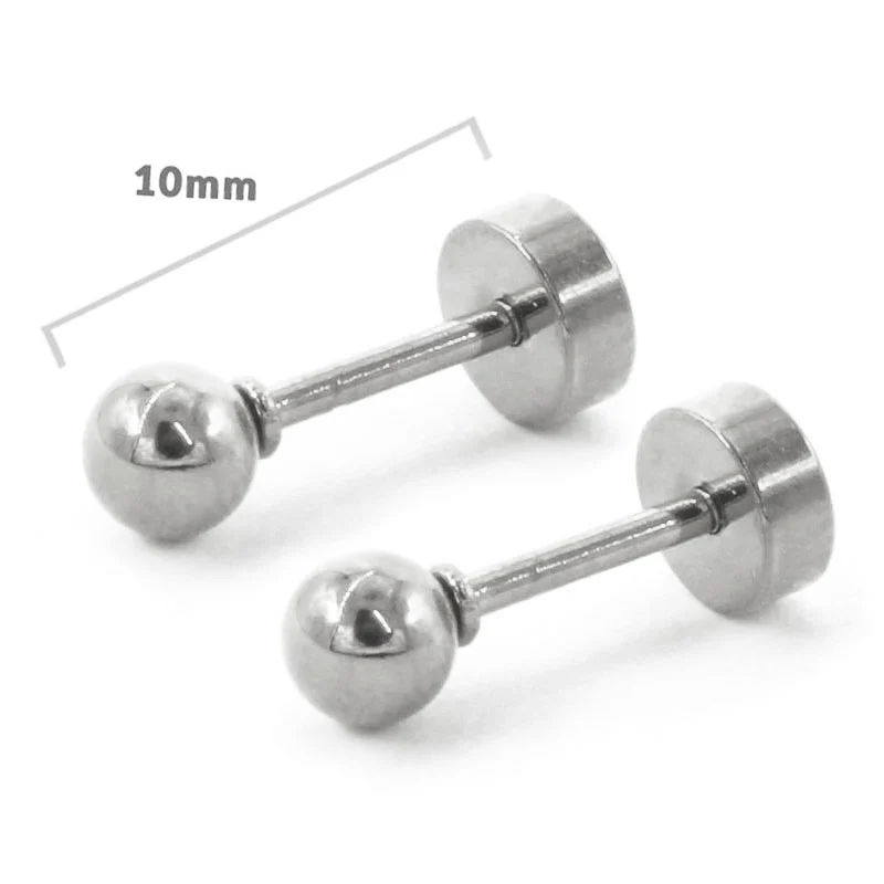 Aretes Tipo Broquel Dormilon Acero Plateado Circulo Bola