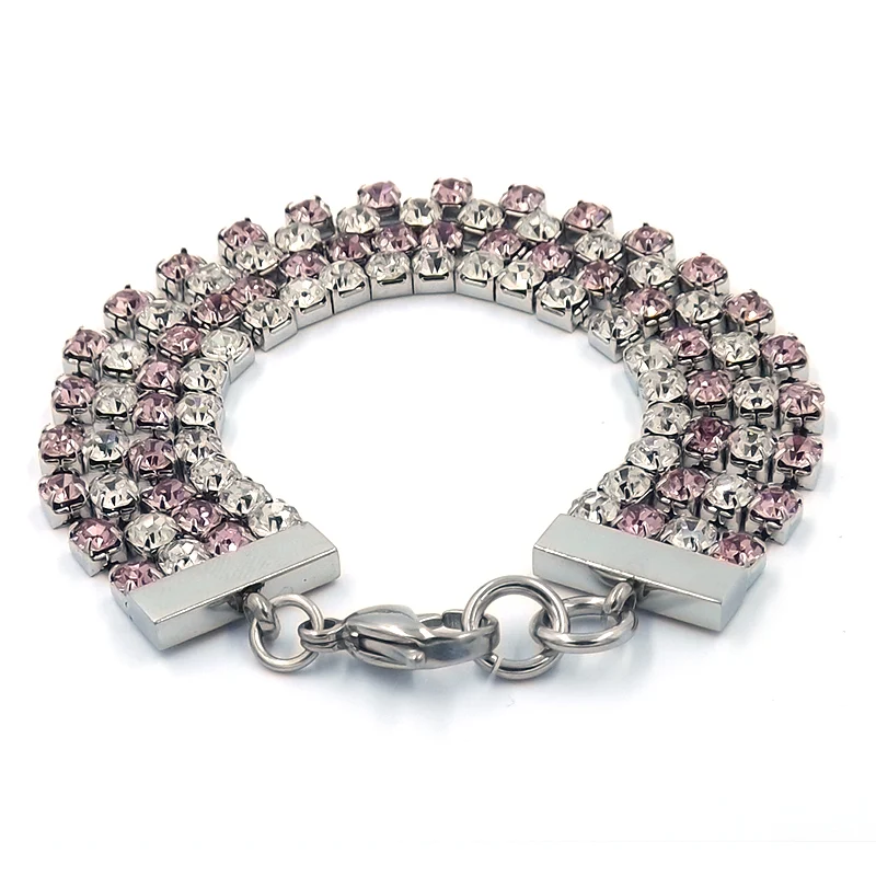Pulsera de Acero Cocktail Vía de Zirconia Claras Rosas
