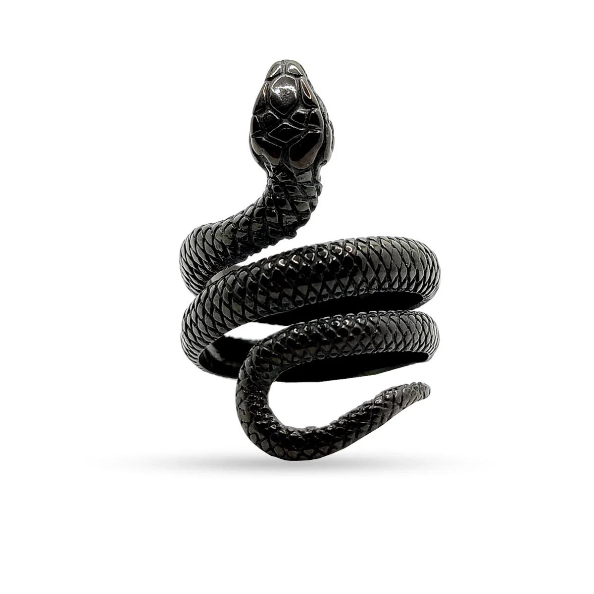 Anillo Acero Inox Negro Serpiente Enroscada Gotico Unisex